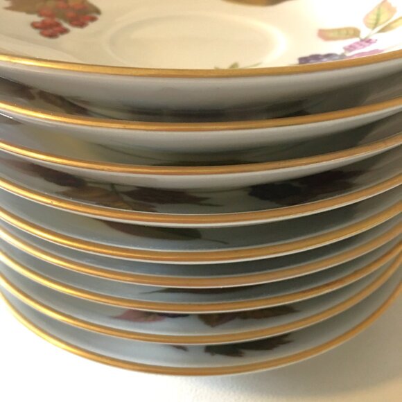 MCM 1961 ROYAL WORCESTER "Evesham" Gold Rim Cups & Saucers 🫐🍎 SET of 9! - Picture 15 of 15